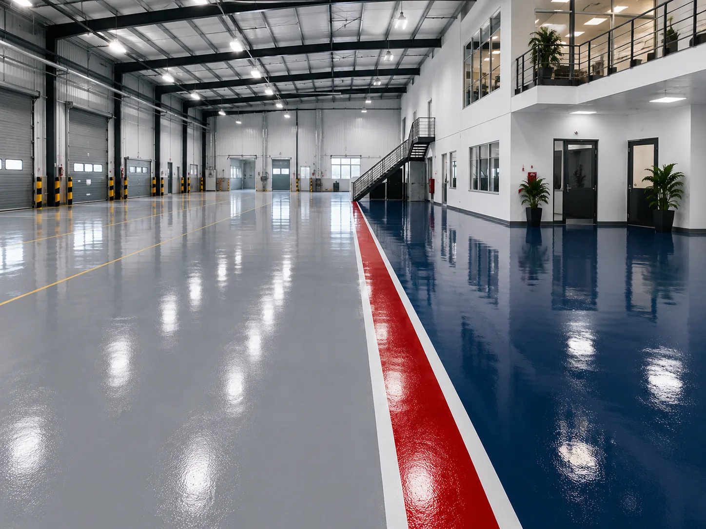 FLOREX ENTERPRISES completed epoxy flooring project in a warehouse facility